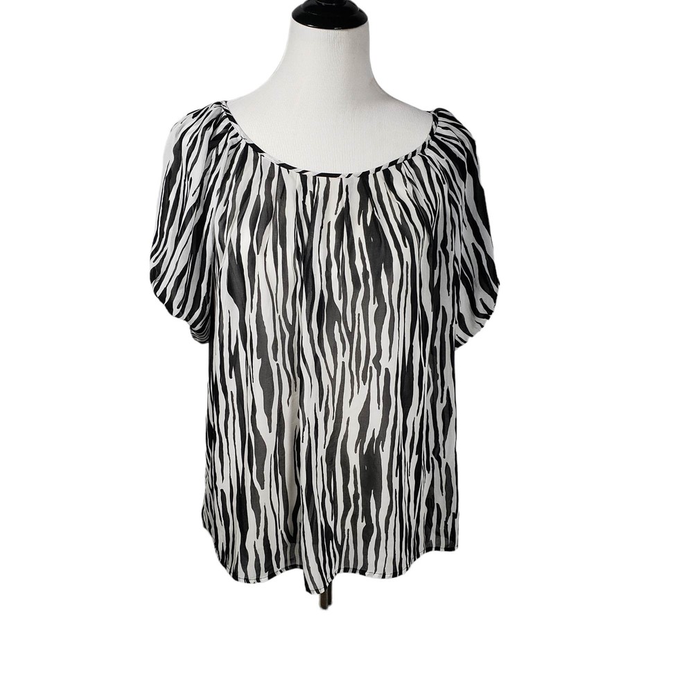 New York & Company Women's size Large Black & White Zebra Print Sheer Top